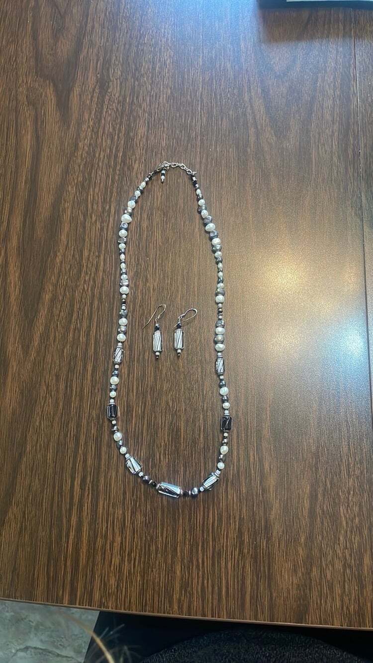 Black and White Glass Bead Necklace and Earring Set